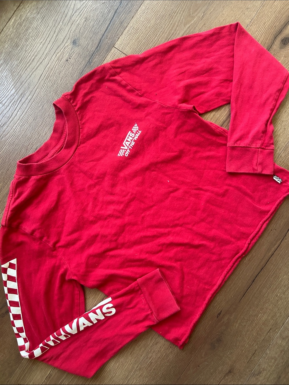 Vans Red Long-Sleeve Checker Sleeve Logo Tee !! XS